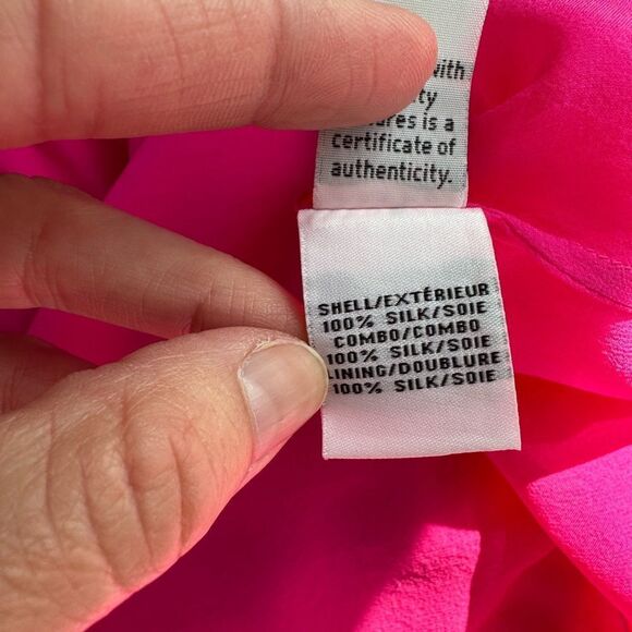 DVF Diane Von Furstenberg Women’s Size 0 100% Silk‎ V-Neck Blouse Bright Pink - Picture 12 of 13
